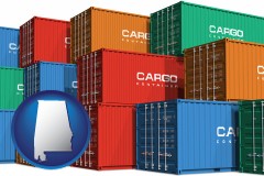 alabama map icon and colorful freight cargo containers