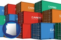 arizona map icon and colorful freight cargo containers