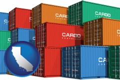 california map icon and colorful freight cargo containers