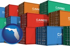 florida map icon and colorful freight cargo containers