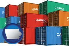 iowa map icon and colorful freight cargo containers