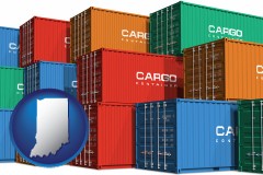 indiana map icon and colorful freight cargo containers