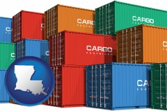 louisiana map icon and colorful freight cargo containers