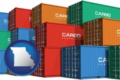 missouri map icon and colorful freight cargo containers