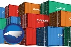 north-carolina map icon and colorful freight cargo containers