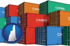 new-hampshire map icon and colorful freight cargo containers