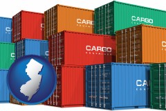 new-jersey map icon and colorful freight cargo containers