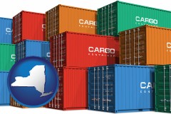 new-york map icon and colorful freight cargo containers