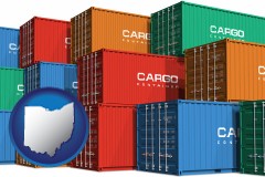 ohio map icon and colorful freight cargo containers