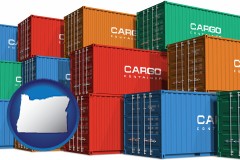 oregon map icon and colorful freight cargo containers