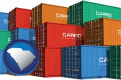 south-carolina map icon and colorful freight cargo containers