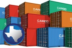 texas map icon and colorful freight cargo containers