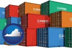 virginia map icon and colorful freight cargo containers