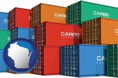 wisconsin map icon and colorful freight cargo containers