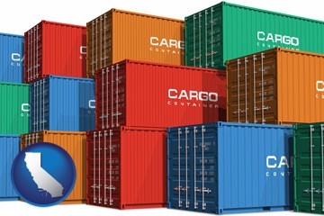 colorful freight cargo containers - with California icon