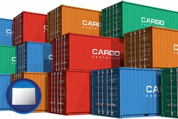 colorful freight cargo containers - with Colorado icon