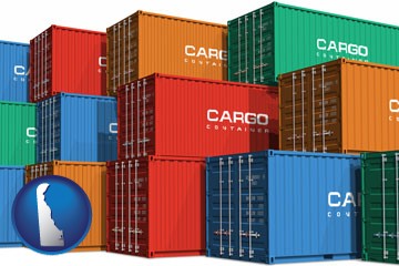 colorful freight cargo containers - with Delaware icon