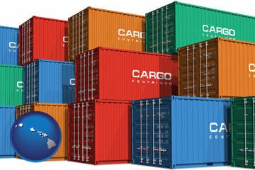 colorful freight cargo containers - with Hawaii icon