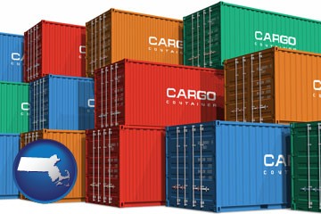 colorful freight cargo containers - with Massachusetts icon