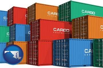 colorful freight cargo containers - with Maryland icon