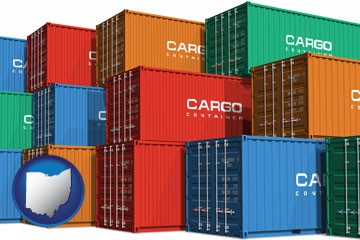 colorful freight cargo containers - with Ohio icon