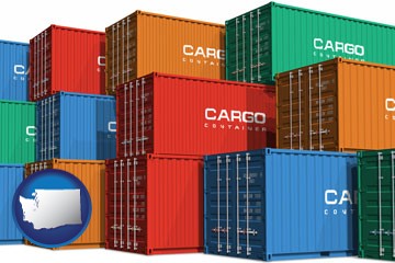 colorful freight cargo containers - with Washington icon