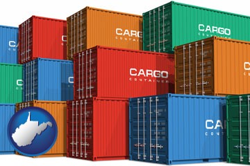 colorful freight cargo containers - with West Virginia icon